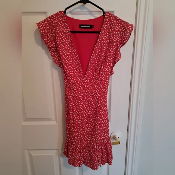 Red Floral Ruffle Dress - Picture 3 of 5